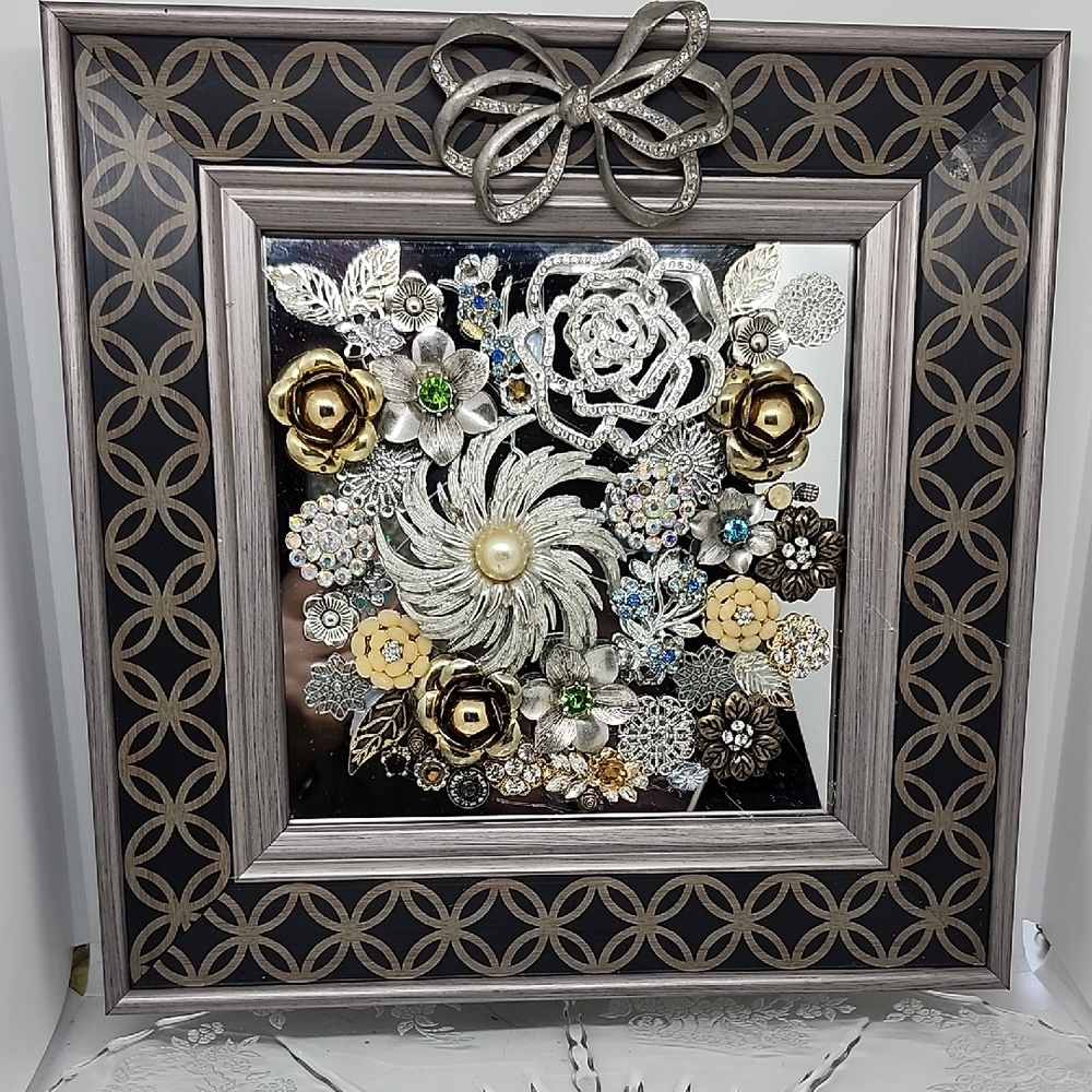 Decorative Framed Wall Art with Floral Accents